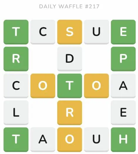 Daily Waffle Game 217 Puzzle - August 26th 2022