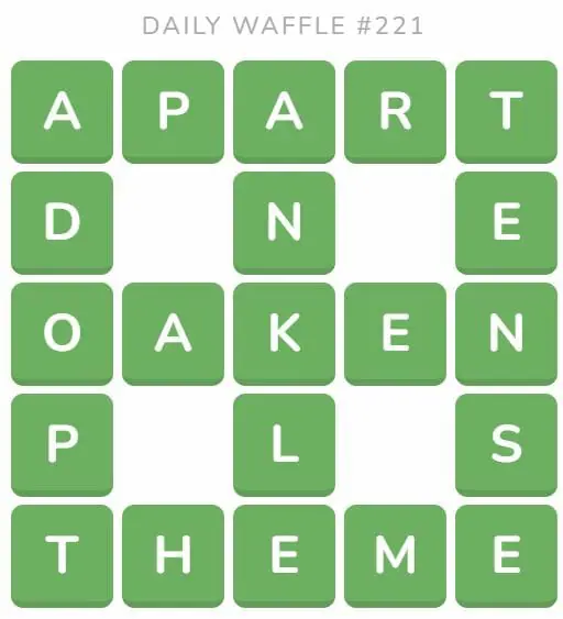Daily Waffle Game 221 Answer - August 30th 2022