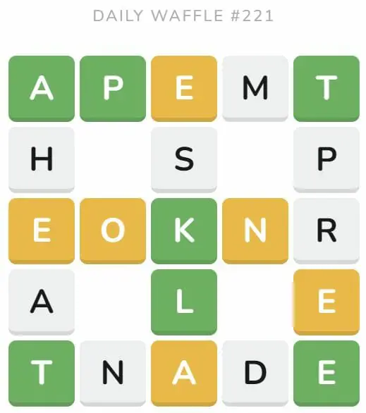 Daily Waffle Game 221 Puzzle - August 30th 2022