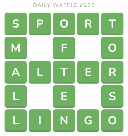 Daily Waffle Game 222 Answer - August 31st 2022