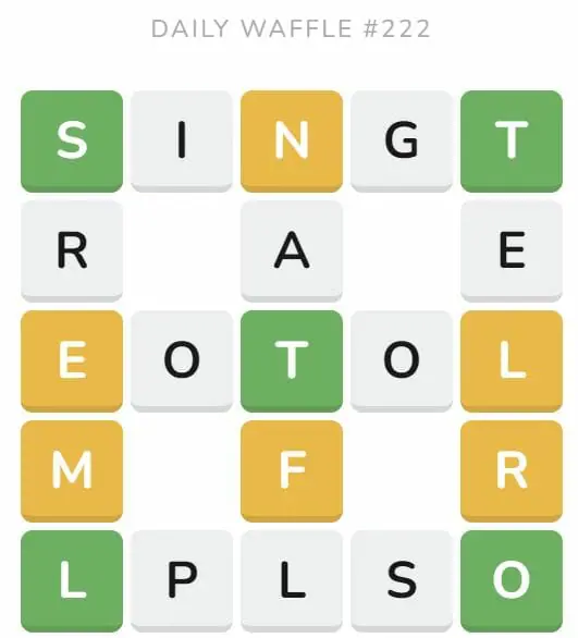 Daily Waffle Game 222 Puzzle - August 31st 2022