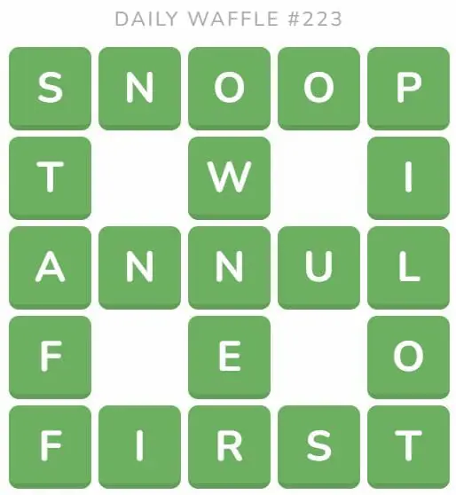 Daily Waffle Game 223 Answer - September 1st 2022
