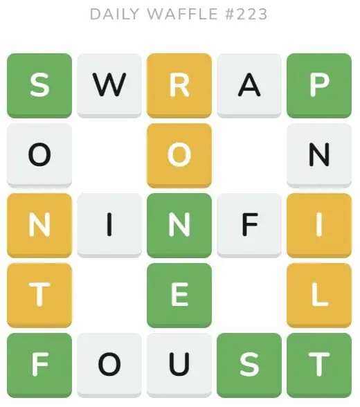 Daily Waffle Game 223 Puzzle - September 1st 2022