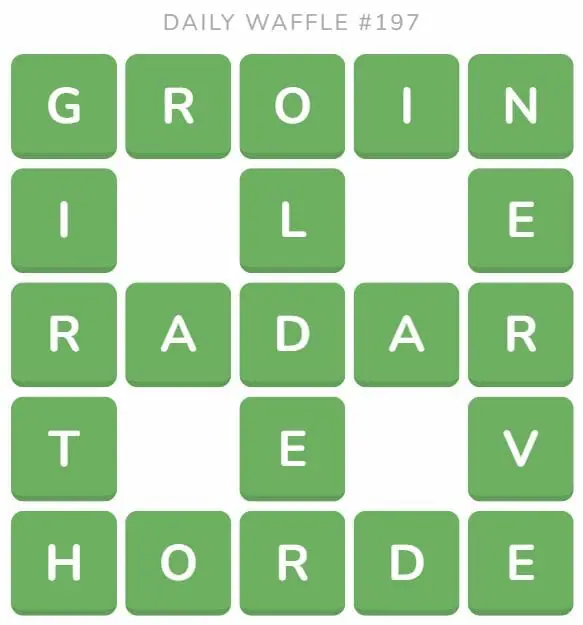 Daily Waffle Game Answer 197 - August 6th 2022