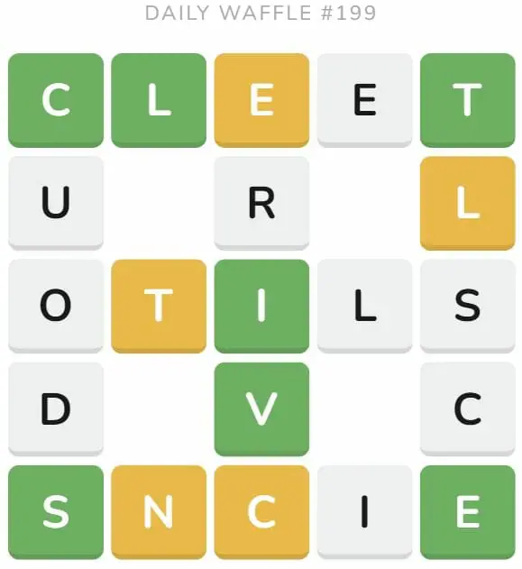 Daily Waffle Game Puzzle 199 - August 8th 2022