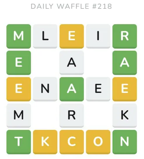 Daily Waffle Puzzle 218 - 27th August 2022
