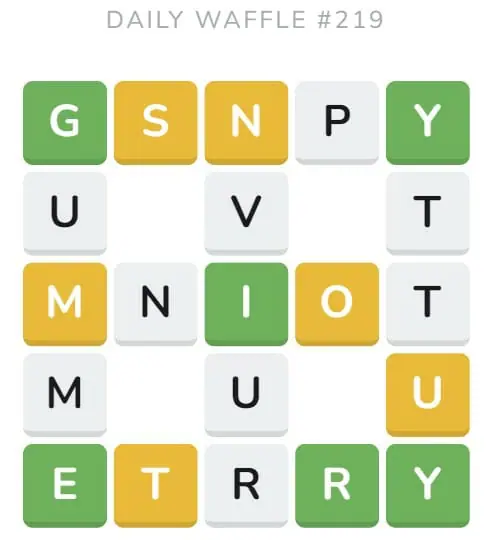 Daily Waffle Puzzle 219 - 28th August 2022