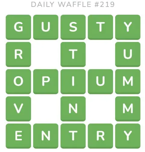 Daily Waffle Puzzle 219 Answer - 28th August 2022