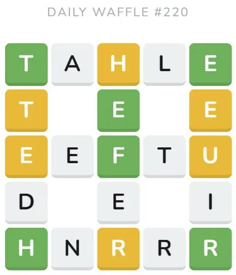 Daily Waffle Puzzle 220 - 29th August 2022