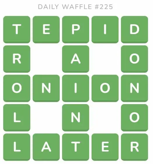 Daily Waffle Game 225 Answer - September 3rd 2022