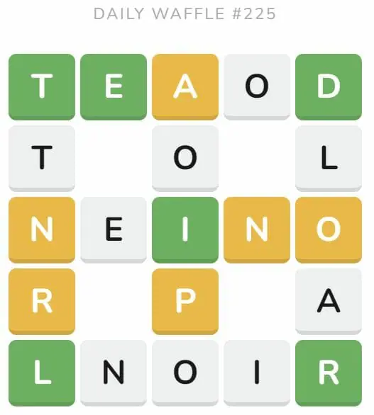 Daily Waffle Game 225 Puzzle - September 3rd 2022