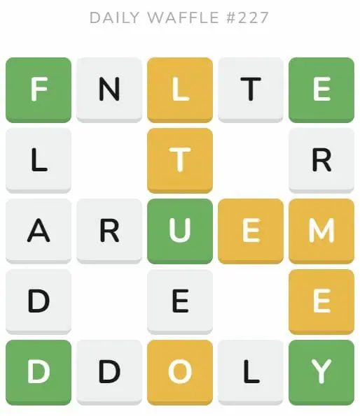 Daily Waffle Game 227 Puzzle - September 5th 2022