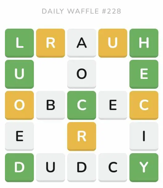 Daily Waffle Game 228 Puzzle - September 6th 2022