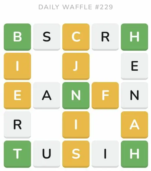 Daily Waffle Game 229 Puzzle - September 7th 2022