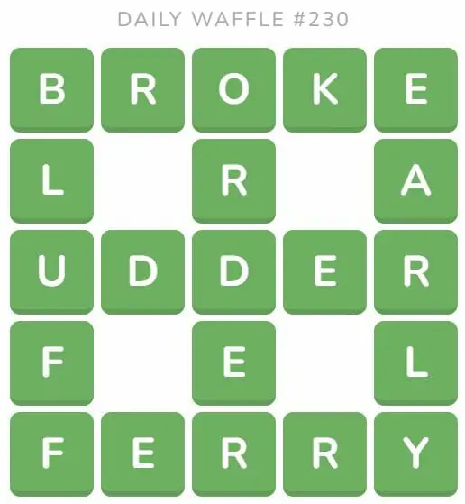 Daily Waffle Game 230 Answer - September 8th 2022