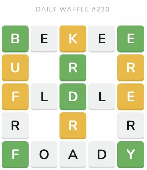 Daily Waffle Game 230 Puzzle - September 8th 2022