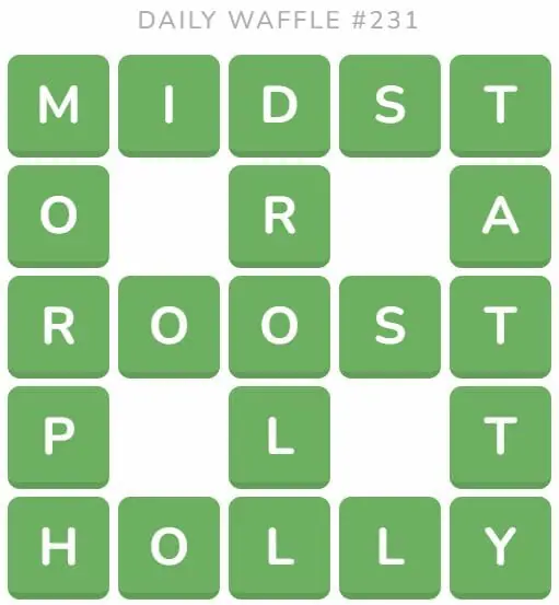 Daily Waffle Game 231 Answer - September 9th 2022