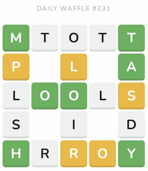 Daily Waffle Game 231 Puzzle - September 9th 2022