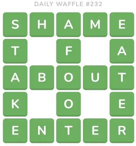 Daily Waffle Game 232 Answer - September 10th 2022