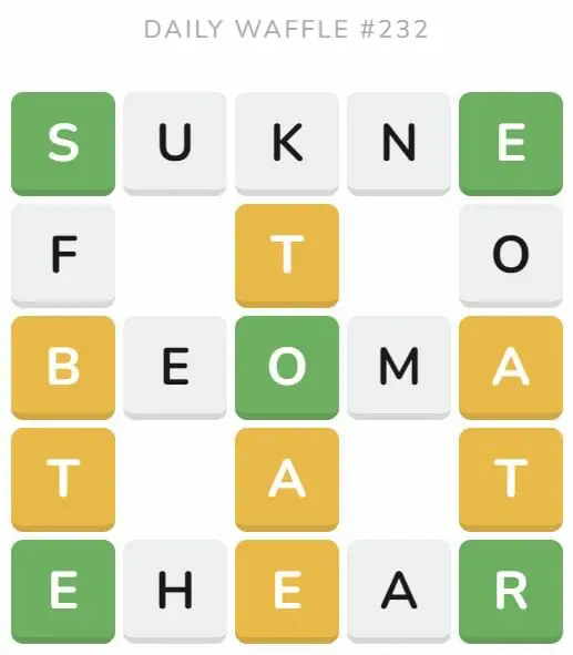 Daily Waffle Game 232 Puzzle - September 10th 2022
