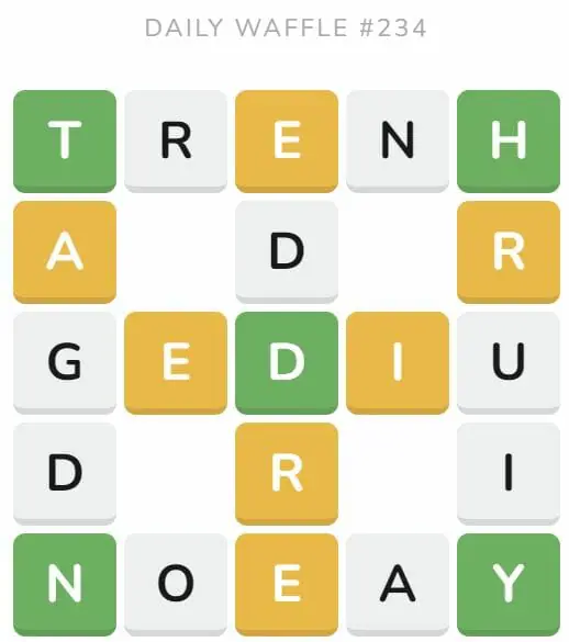 Daily Waffle Game 234 Puzzle - September 12th 2022