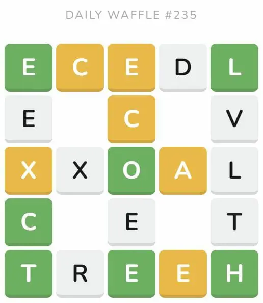Daily Waffle Game 235 Puzzle - September 13th 2022