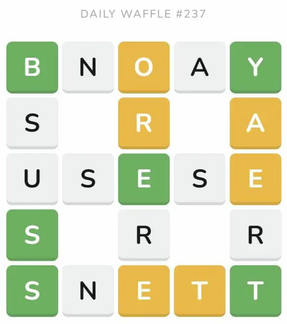 Daily Waffle Game 237 Puzzle - September 15th 2022