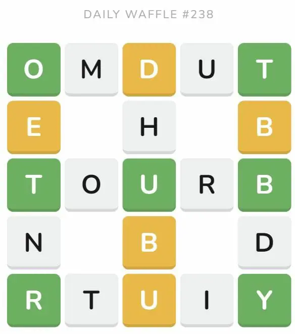 Daily Waffle Game 238 Puzzle - September 16th 2022