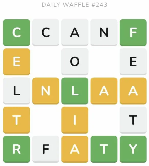 Daily Waffle Game 243 Puzzle - September 21st 2022