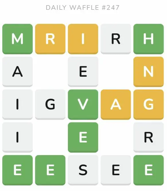 Daily Waffle Game 247 Puzzle - September 25th 2022