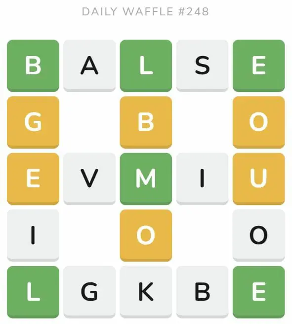 Daily Waffle Game 248 Puzzle - September 26th 2022