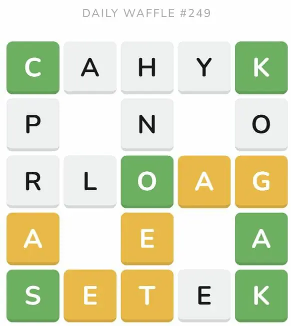 Daily Waffle Game 249 Puzzle - September 27th 2022