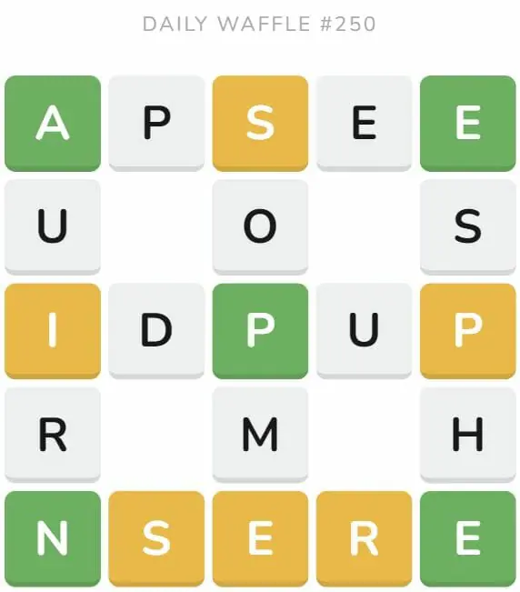 Daily Waffle Game 250 Puzzle - September 28th 2022