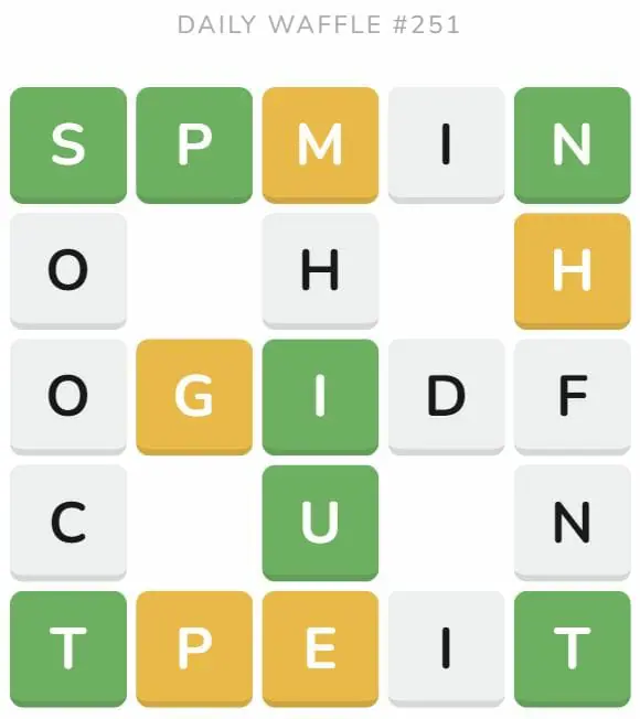 Daily Waffle Game 251 Puzzle - September 29th 2022