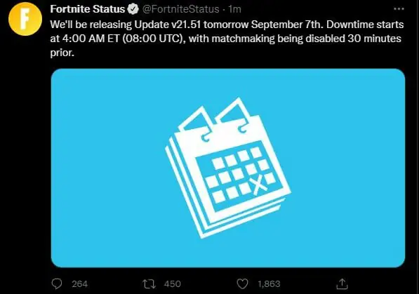 Fortnite Time Server Maintenance 21.51 September 7 2022
