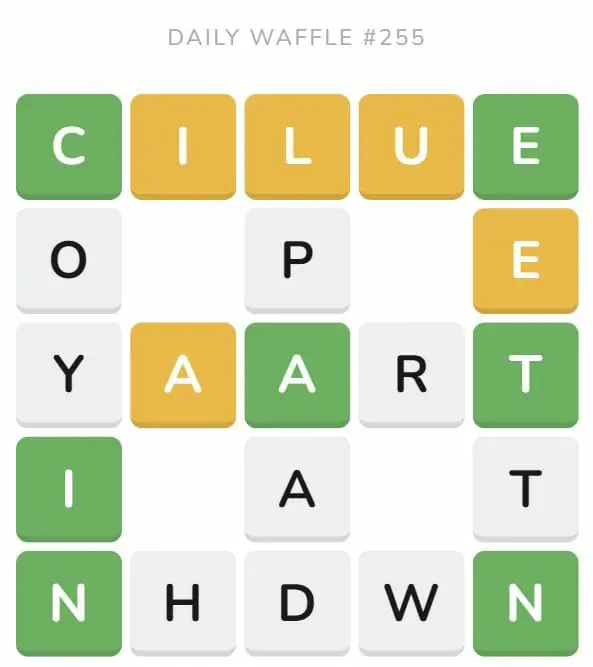 Daily Waffle Game 255 Puzzle - October 3rd 2022