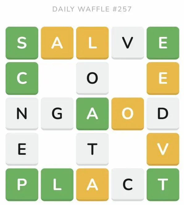 Daily Waffle Game 257 Puzzle - October 5th 2022