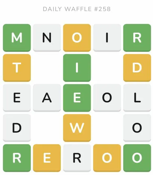 Daily Waffle Game 258 Puzzle - October 6th 2022