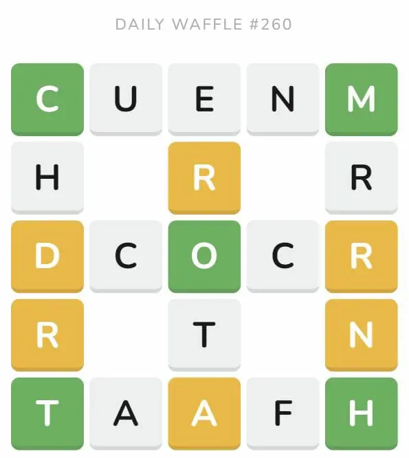 Daily Waffle Game 260 Puzzle - October 8th 2022