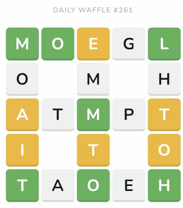 Daily Waffle Game 261 Puzzle - October 9th 2022