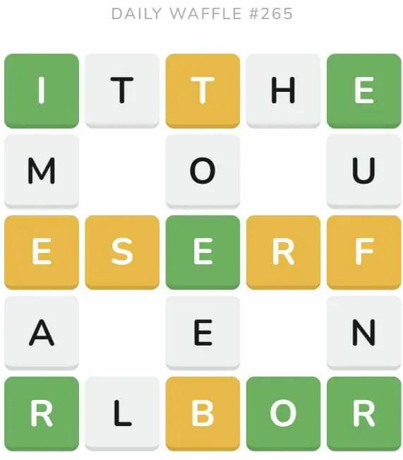 Daily Waffle Game 265 Puzzle - October 13th 2022