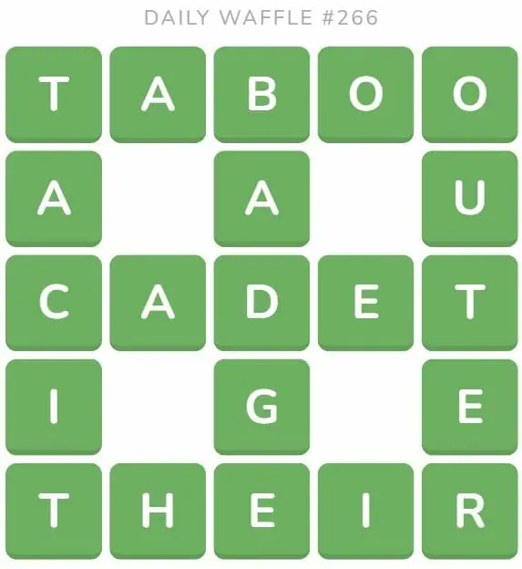 Daily Waffle Game 266 Answer - October 14th 2022