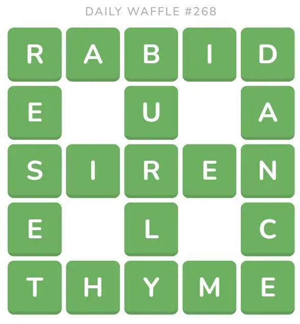 Daily Waffle Game 268 Answer - October 16th 2022