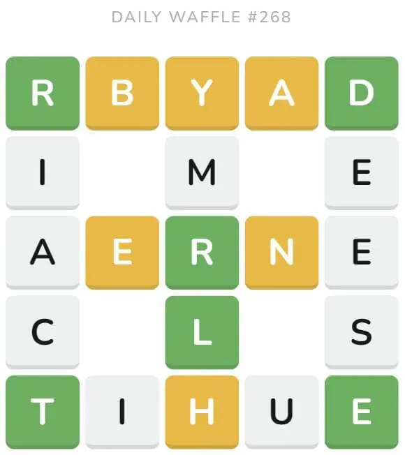 Daily Waffle Game 268 Puzzle - October 16th 2022
