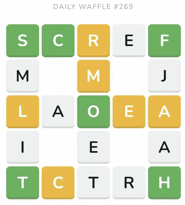 Daily Waffle Game 269 Puzzle - October 17th 2022