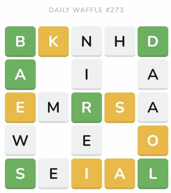 Daily Waffle Game 273 Puzzle - October 21st 2022