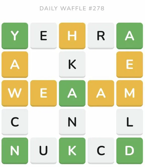 Daily Waffle Game 278 Puzzle - October 26th 2022