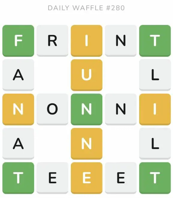 Daily Waffle Game 280 Puzzle - October 28th 2022