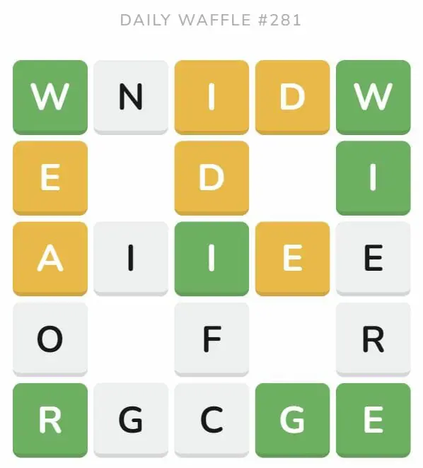 Daily Waffle Game 281 Puzzle - October 29th 2022