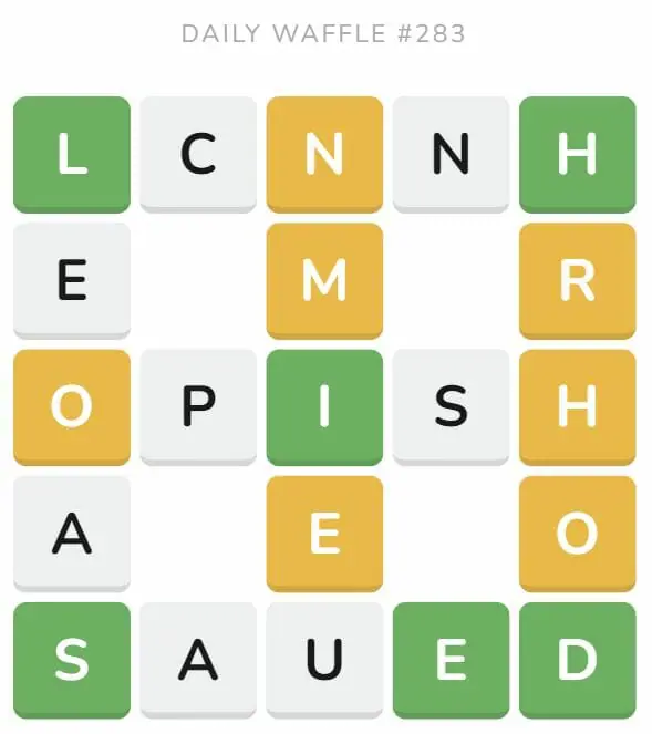 Daily Waffle Game 283 Puzzle - October 31st 2022